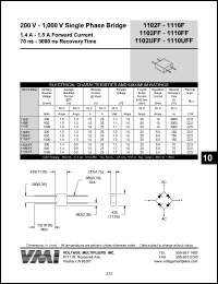 1102UFF datasheet: 200 V single phase bridge 1.4-1.5 A forward current, 70 ns recovery time 1102UFF