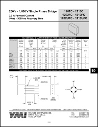 1202C datasheet: 200 V single phase bridge 3.0 A forward current, 3000 ns recovery time 1202C