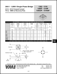 1302UF datasheet: 200 V single phase bridge 4.5-5 A forward current, 70 ns recovery time 1302UF