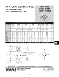 1410F datasheet: 1000 V single phase bridge 12 A forward current, 150 ns recovery time 1410F