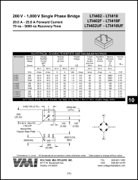 LTI1406 datasheet: 600 V single phase bridge 20-25 A forward current, 3000 ns recovery time LTI1406