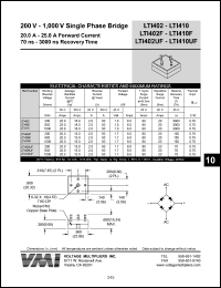 LTI1410F datasheet: 1000 V single phase bridge 20-25 A forward current, 150 ns recovery time LTI1410F