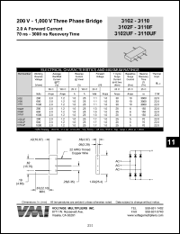 3110 datasheet: 1000 V three phase bridge 2 A forward current, 3000 ns recovery time 3110