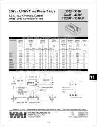 3310 datasheet: 1000 V three phase bridge 9-10 A forward current, 3000 ns recovery time 3310