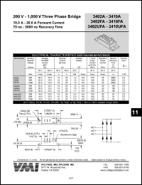 3410A datasheet: 1000 V three phase bridge 18-20 A forward current, 3000 ns recovery time 3410A