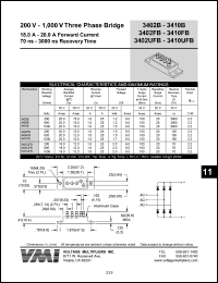 3410B datasheet: 1000 V three phase bridge 18-20 A forward current, 3000 ns recovery time 3410B