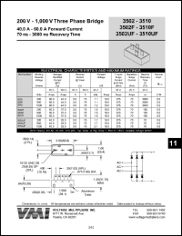 3510F datasheet: 1000 V three phase bridge 40-60 A forward current,150 ns recovery time 3510F