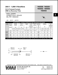 1N5554 datasheet: 1000 V rectifier 5.0 A forward current, 2000 ns recovery time 1N5554