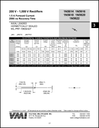 1N5620 datasheet: 800 V rectifier 1.5 A forward current, 2000 ns recovery time 1N5620