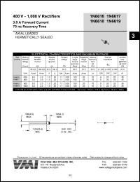 1N6619 datasheet: 1000 V rectifier 3 A forward current, 70 ns recovery time 1N6619