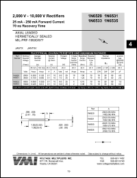 1N6533 datasheet: 5000 V rectifier 25-250 mA forward current,70 ns recovery time 1N6533