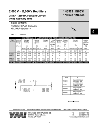 1N6529 datasheet: 2000 V rectifier 25-250 mA forward current,70 ns recovery time 1N6529