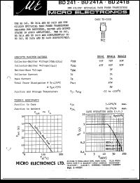 BD241 datasheet: 4mW NPN silicon epitaxial base power transistor BD241