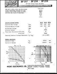 BF259 datasheet: 300V NPN high voltage video amplifier BF259