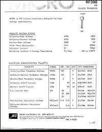 BF398 datasheet: 625mW PNP silicon transistor BF398