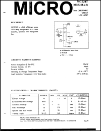 MGB34TA-1 datasheet: 90mW, 5V 3mm cylindric green led lamp MGB34TA-1