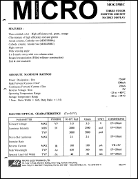 MOG1588C datasheet: 5V, 75mW  three color emitted led dot matrix display MOG1588C