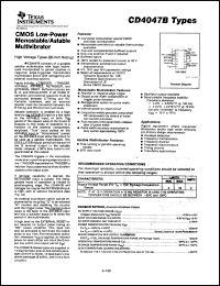 CD4047BPWR datasheet:  CMOS LOW-POWER MONOSTABLE/ASTABLE MULTIVIBRATOR CD4047BPWR