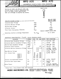 MPS-A70 datasheet: 4V, 350W silicon AF small signal transistor MPS-A70