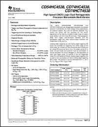 CD54HC4538F datasheet:  HIGH SPEED CMOS LOGIC DUAL RETRIGGERABLE PRECISION MONOSTABLE MULTIVIBRATOR CD54HC4538F