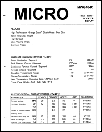 MWG484C datasheet: 5V, 100mW 4 digit indicator display MWG484C