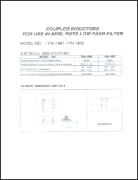 PAI-1301 datasheet: Coupled inductor for use in ADSL pots low pass filter PAI-1301