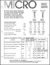 PN2222A datasheet: NPN silicon planar epitaxial transistor PN2222A