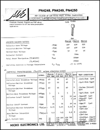 PN4250 datasheet: 5V, 300mW PNP silicon transistor PN4250