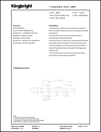 L1154GD datasheet: T-3 (3mm) solid state lamp. Green. Lens type green diffused. L1154GD