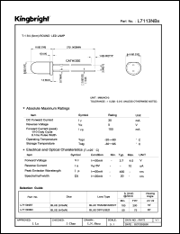 L7113NBT datasheet: T-1 3/4 (5 mm) round LED lamp. Blue. Lens type blue tansparent. L7113NBT