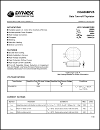 DG406BP25 datasheet: 1000A, 2500V gate turn-off thyristor DG406BP25