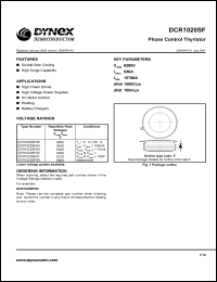 DCR1020SF62 datasheet: 6200V phase control thyristor DCR1020SF62