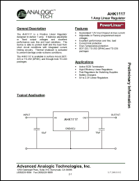 AHK1117XMY-3.3-B1 datasheet: 3.3 V, 1 A linear regulator AHK1117XMY-3.3-B1