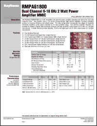 RMPA61800 datasheet: Dual channel 6-18 GHz 2 Watt power amplifier MMIC RMPA61800