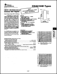 CD40194BNSR datasheet:  CMOS 4-BIT BIDIRECTIONAL UNIVERSAL SHIFT REGISTER CD40194BNSR