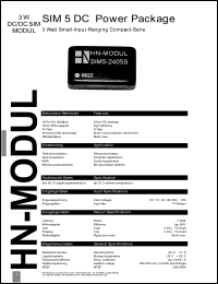 SIM5-4815S datasheet: 3 W DC/DC SIM module with 48 V input, 15 V/200 mA output SIM5-4815S