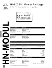 HIM034805S datasheet: 3 W DC/DC HIM module with 18-72 V input, 05 V/500 mA output HIM034805S