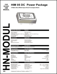 HIM052415D datasheet: 5 W DC/DC HIM module with 9-36 V input, +/-15 V/+/-200 mA output HIM052415D