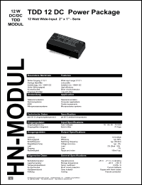 TDD124812D datasheet: 12 W DC/DC TDD modul with 35-75 V input, +/-12 V/+/-500 A output TDD124812D