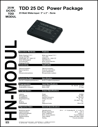 TDD254815D datasheet: 25 W DC/DC TDD modul with 35-75 V input, +/-15 V/+/-850 A output TDD254815D