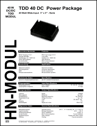 TDD404815D datasheet: 40 W DC/DC TDD modul with 35-75 V input, +15/-12 V/+/-1400 A output TDD404815D