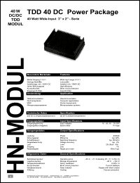 TDD402415D datasheet: 40 W DC/DC TDD modul with 18-60 V input, +15/-12 V/+/-1400 A output TDD402415D