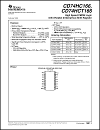 CD74HC166E datasheet:  HIGH SPEED CMOS LOGIC 8-BIT PARALLEL-IN/SERIAL-OUT SHIFT REGISTER CD74HC166E