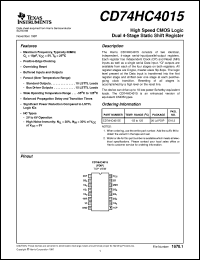 CD74HC4015M datasheet:  HIGH SPEED CMOS LOGIC DUAL 4-STAGE STATIC SHIFT REGISTERS CD74HC4015M