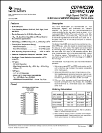 CD74HCT299M datasheet:  HIGH SPEED CMOS LOGIC 8-BIT UNIVERSAL SHIFT REGISTER WITH 3-STATE OUTPUTS CD74HCT299M