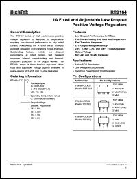 RT9164-25CLR datasheet: 2.5V, 1A fixed and adjustive low dropout positive voltage regulator RT9164-25CLR