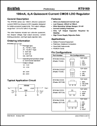 RT9169-14CZL datasheet: 1.4V, 100mA quiescent current CMOS LDO regulator RT9169-14CZL