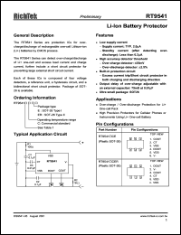 RT9541ACER datasheet: Li-Ion battery protector RT9541ACER