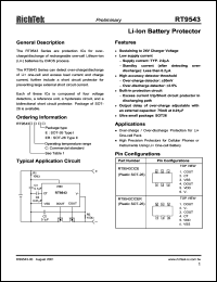 RT9543BCER datasheet: Li-Ion battery protector RT9543BCER