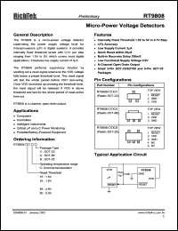RT9808-19CV datasheet: 1.9V micro-power voltage detector RT9808-19CV